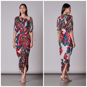 Saaksha & Kinni SK Kaftan Dress Boho Floral Midi Kaftan Resort Luxury Size M NWT